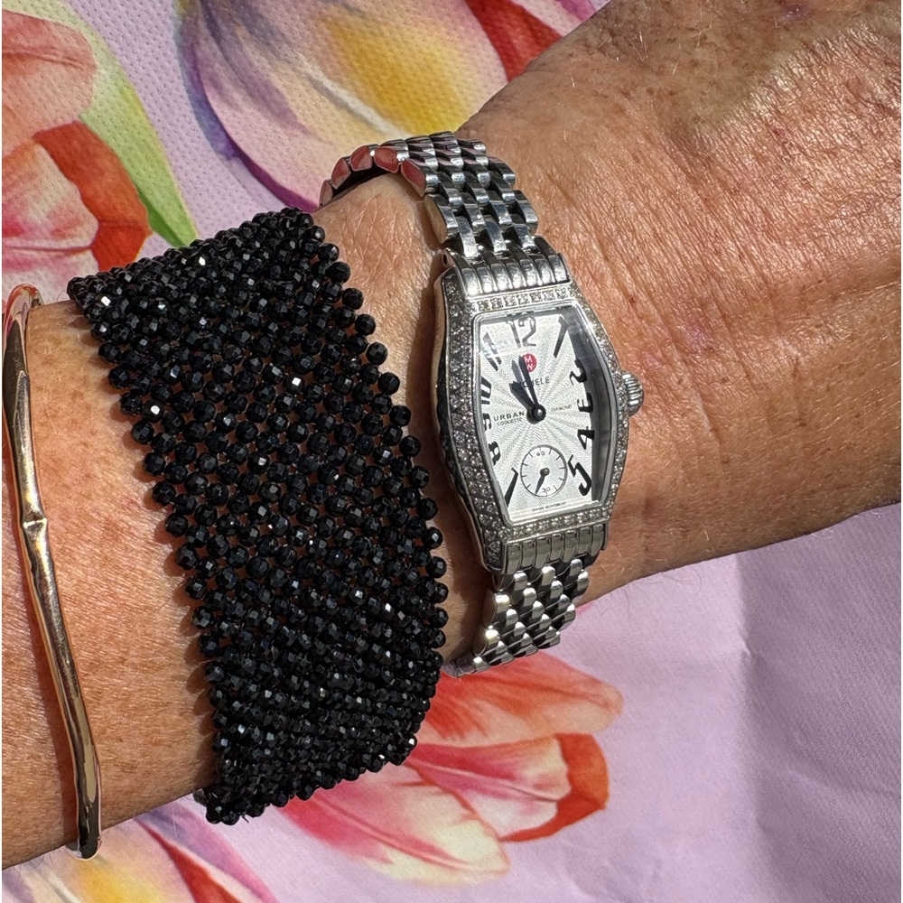 Sparkling Black Spinel Woven Gemstone Bracelet Sterling Clasp